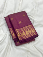 Load image into Gallery viewer, Classic Jamun Plum 2gm Zari Vaira Oosi Lines Elegance Kanchipuram Handloom Silk Saree SS28184
