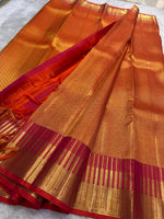 Load image into Gallery viewer, Classic Apricot Orange 2gm Zari Korvai Bridal Elegance Kanchipuram Handloom Silk Saree SS28295
