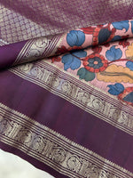 Load image into Gallery viewer, Classic Purple Pen Kalamkari Peacock Floral Elegance Kanchipuram Handloom Silk Saree SS24436
