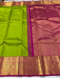 Classic Spring Green & Dark Pink 2gm Zari Elegance Kanchipuram Handloom Silk Saree SS25246