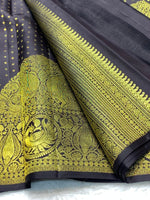 Load image into Gallery viewer, Classic Charcoal Black 2gm Zari Elegance Kanchipuram Handloom Silk Saree SS27998
