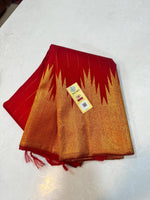 Load image into Gallery viewer, Classic Scarlet Red Temple Zari Lines Kanchipuram Handloom Silk Saree SS25940
