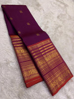 Load image into Gallery viewer, Classic Plum Wine &amp; Sunset Orange Bridal Elegance Kanchipuram Handloom Silk Saree SS27251
