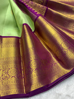 Load image into Gallery viewer, Classic Light Pistachio Green &amp; Purple 2gm Zari Elegance Kanchipuram Handloom Silk Saree SS28294
