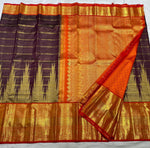 Load image into Gallery viewer, Classic Dark Plum &amp; Orange 3gm Zari Elegance Kanchipuram Handloom Silk Saree SS27257
