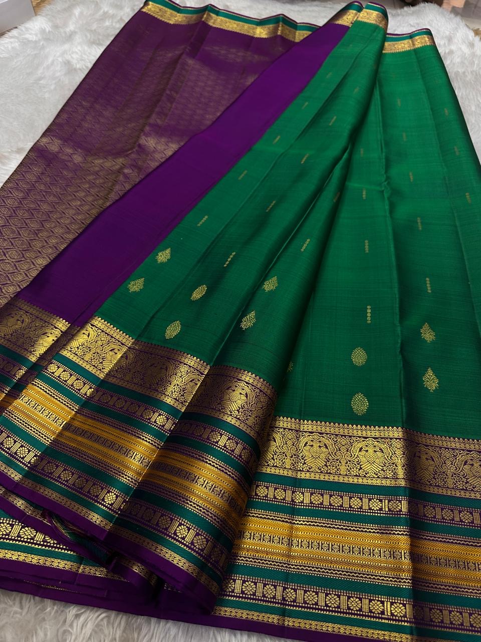 Dark Green & Vadamalli 2gm Zari Elegance Kanchipuram Handloom Silk Saree SS24790