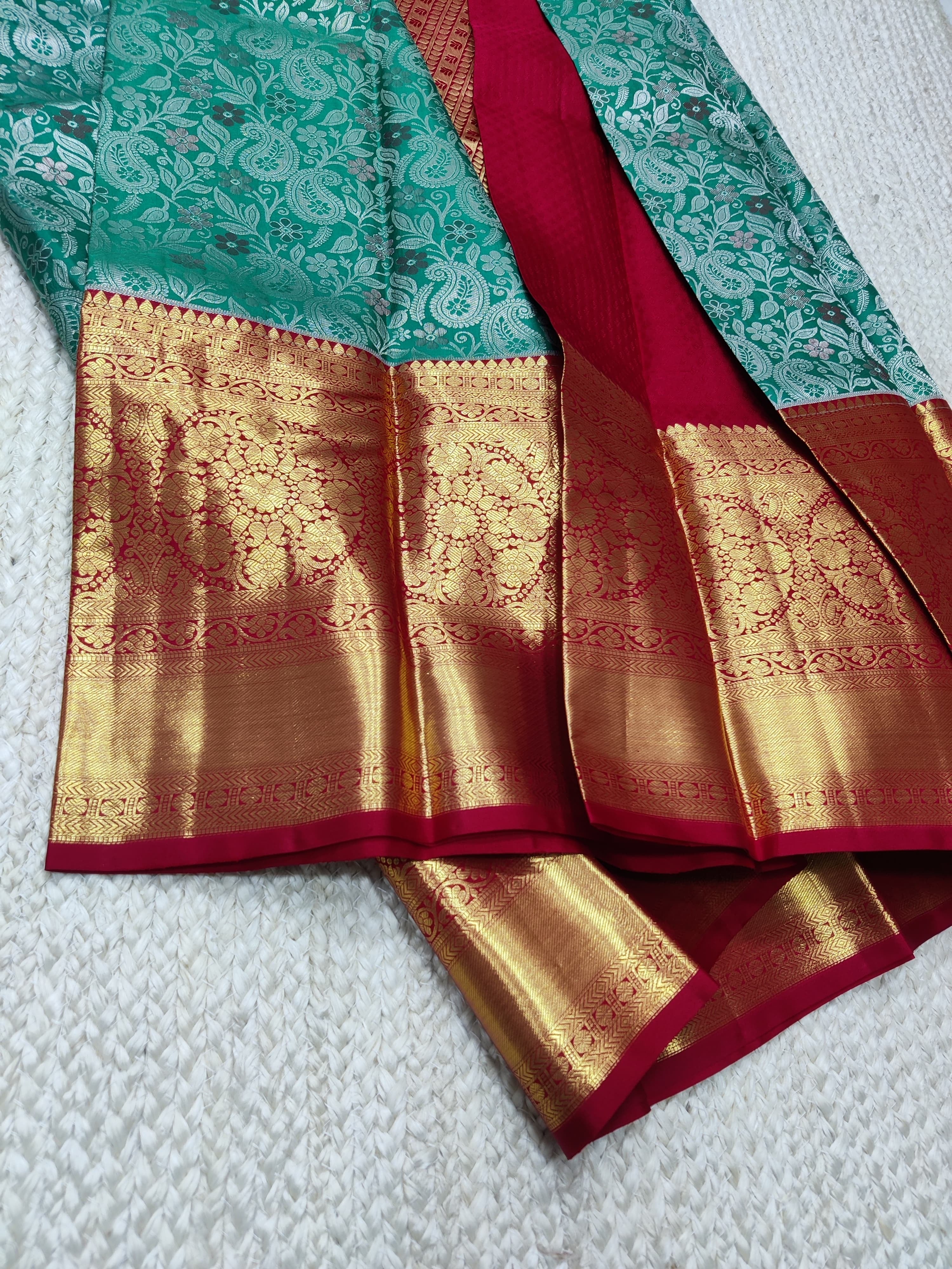 Classic Persian Green & Ruby Pink 2gm Zari Bridal Elegance Kanchipuram Handloom Silk Saree SS25398