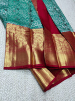 Load image into Gallery viewer, Classic Persian Green &amp; Ruby Pink 2gm Zari Bridal Elegance Kanchipuram Handloom Silk Saree SS25398
