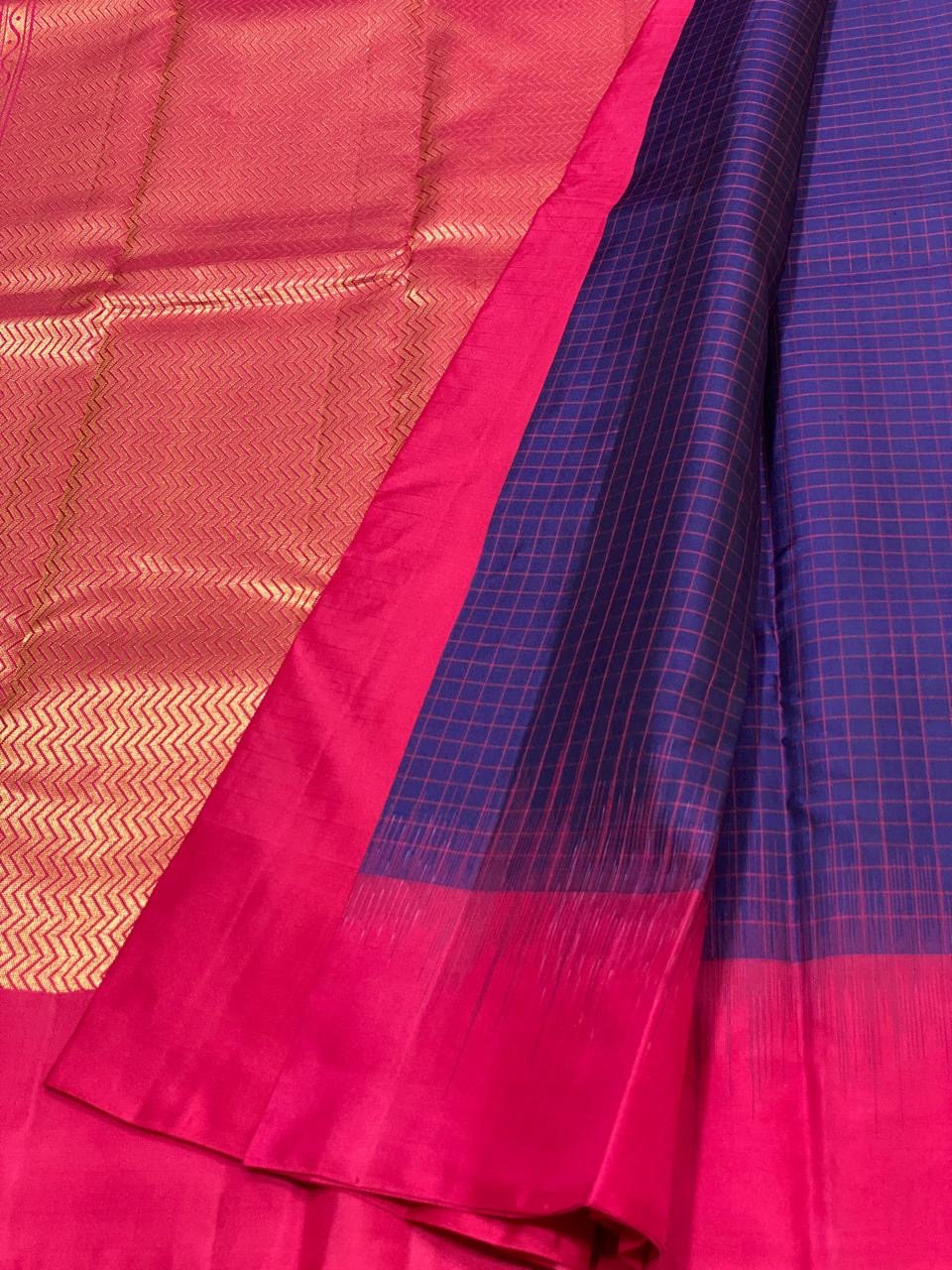 Classic Violet & Deep Pink Elegance Kanchipuram Handloom Silk Saree SS23540