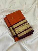Load image into Gallery viewer, Classic Orange &amp; Coffee Brown 1gm Zari Butta Elegance Kanchipuram Handloom Silk Saree SS27653
