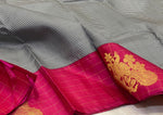 Load image into Gallery viewer, Classic Grey &amp; Ruby Pink 2gm Zari Checks Butta Elegance Kanchipuram Handloom Silk Saree SS24457
