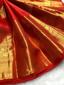 Classic Orange Elegance Kanchipuram Handloom Silk Saree SS25433