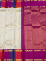 Load image into Gallery viewer, Classic OffWhite &amp; Deep Violet 2gm Zari Elegance Kanchipuram Handloom Silk Saree SS26919
