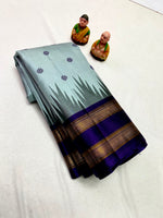 Load image into Gallery viewer, Classic Ice Blue &amp; Navy Blue Korvai Temple Border Elegance Kanchipuram Handloom Silk Saree SS27996
