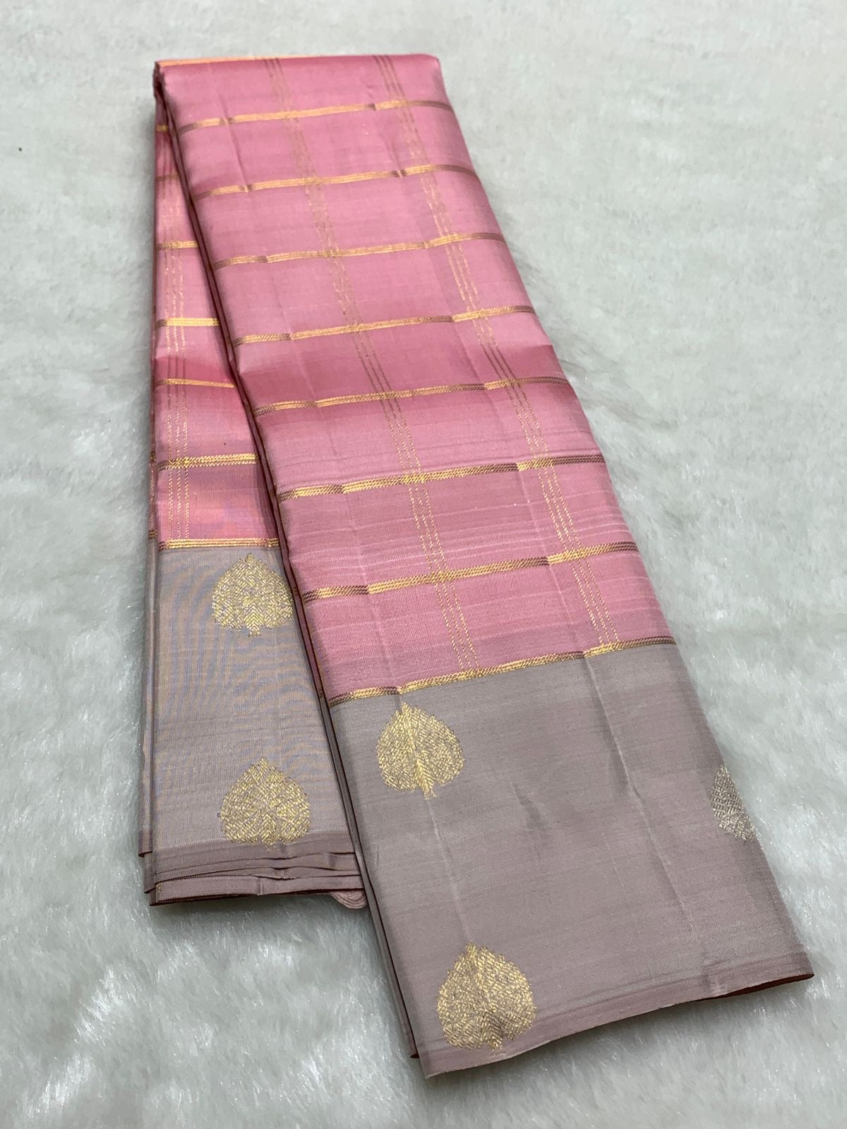 Classic Pink & Cocoa 2gm Zari Kanchipuram Handloom Silk Saree SS25932