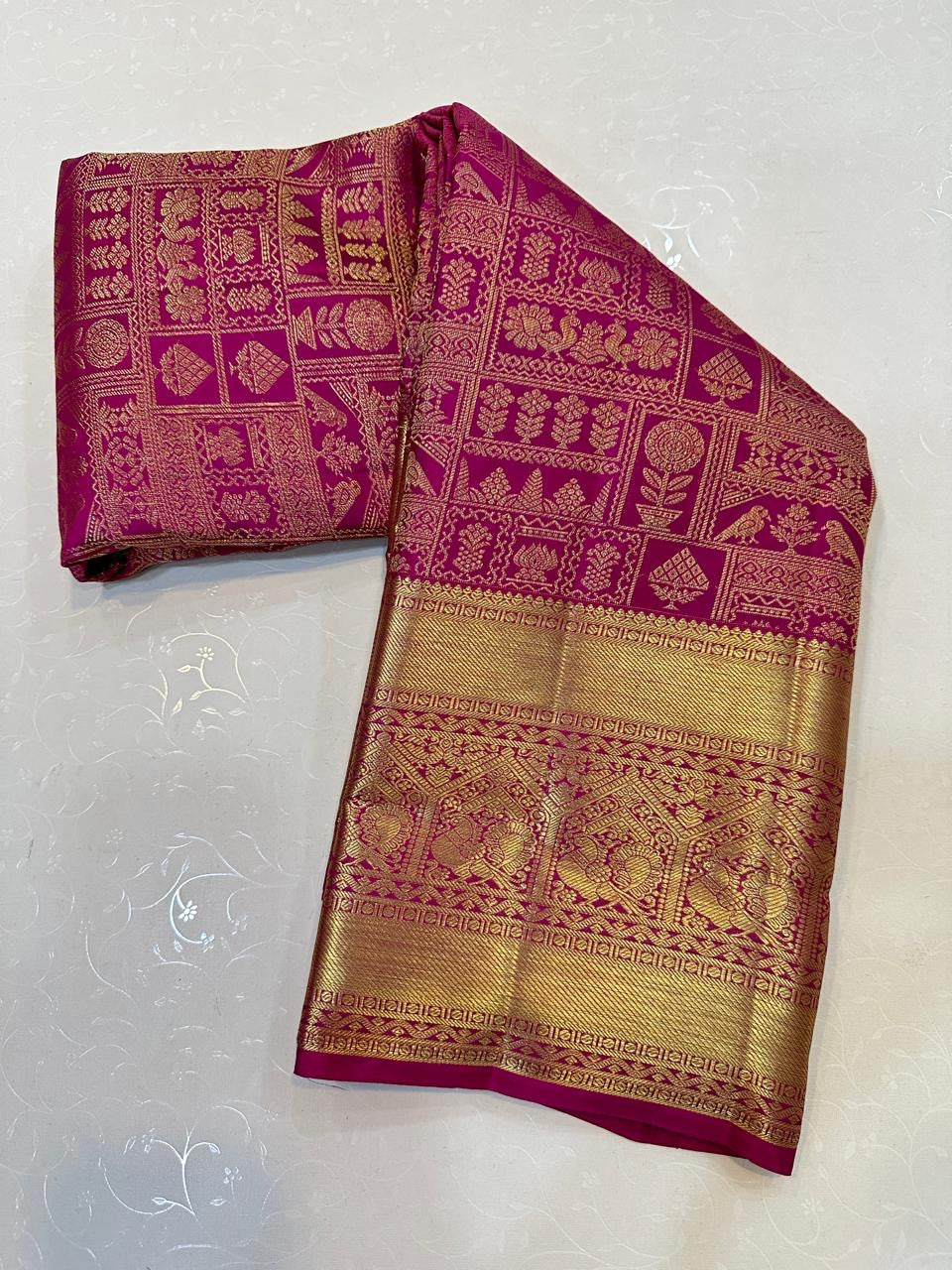 Classic Wine Fuchsia Pink Elegance Kanchipuram Handloom Silk Saree SS24693