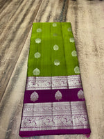 Load image into Gallery viewer, Classic Spring Green &amp; Berry Purple Elegance Kanchipuram Handloom Silk Saree SS28437
