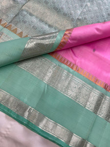 Classic Pink & Sea Green Kanchipuram Handloom Silk Saree SS25949