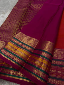 Classic Burnt Orange & Fuchsia Pink 2gm Zari Elegance Kanchipuram Handloom Silk Saree SS24789