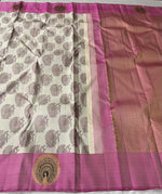 Load image into Gallery viewer, Classic Offwhite &amp; Pink 2gm Zari Elegance Kanchipuram Handloom Silk Saree SS23703
