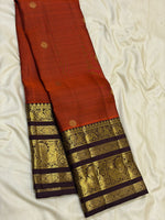 Load image into Gallery viewer, Classic Burnt Orange &amp; Coffee Brown Long Border Vintage Elegance Kanchipuram Handloom Silk Saree SS27184
