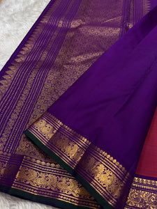 Dark Cerise Pink & Purple Elegance Kanchipuram Handloom Silk Saree SS25390
