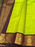 Load image into Gallery viewer, Spring Green &amp; Plum 2gm Zari Elegance Kanchipuram Handloom Silk Saree SS22111
