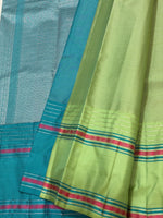 Load image into Gallery viewer, Classic Pista Green &amp; Teal Blue 1gm Zari Elegance Kanchipuram Handloom Silk Saree SS27962
