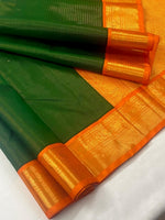 Load image into Gallery viewer, Classic Forest Green &amp; Mango Yellow 2gm Zari Elegance Kanchipuram Handloom Silk Saree SS27535
