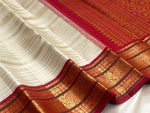 Load image into Gallery viewer, Classic Butter Cream &amp; Crimson Red 2gm Zari Beldari Korvai Bridal Elegance Kanchipuram Handloom Silk Saree SS28367
