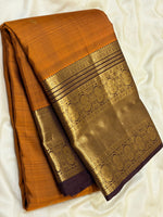 Load image into Gallery viewer, Classic Mustard Yellow &amp; Coffee Brown Long Border Vintage Elegance Kanchipuram Handloom Silk Saree SS27188

