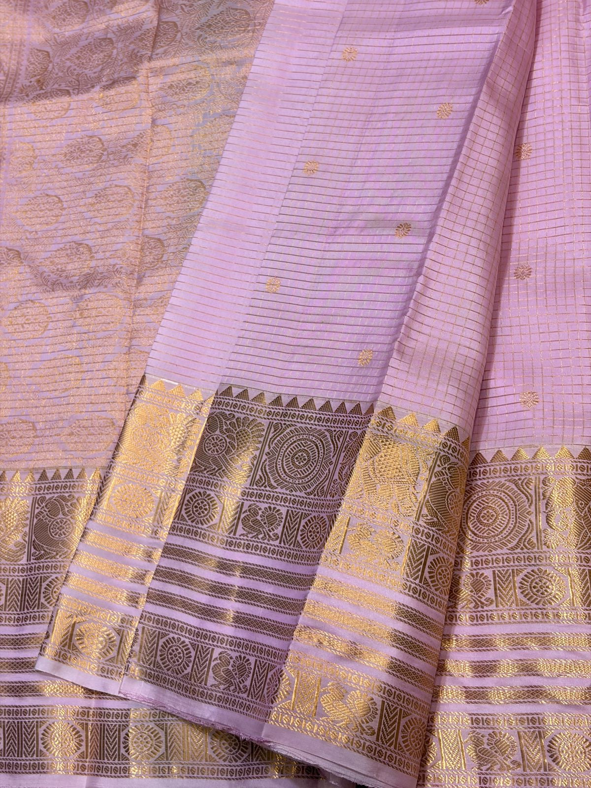Classic Lilac Tint 1gm Zari Vaira Oosi Kanchipuram Handloom Silk Saree SS26654