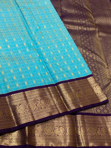 Classic Sky Blue & Violet 1gm Zari Kanchipuram Handloom Silk Saree SS25813