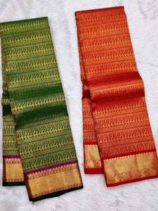 Classic Green 2gm Zari Brocade Elegance Kanchipuram Handloom Silk Saree SS25164