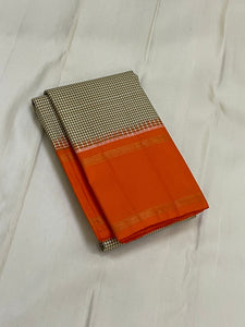 Classic Chalk Beige & Orange 1gm Korvai Kanchipuram Handloom Silk Saree SS26275