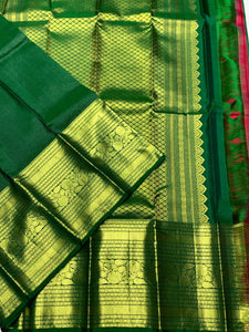 Classic Sacramento Green & Chilly Red 2gm Zari Bridal Elegance Kanchipuram Handloom Silk Saree SS25567