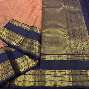 Classic Dusky Rose & Navy Blue 2gm Zari Belthari Checks Kanchipuram Handloom Silk Saree SS25730