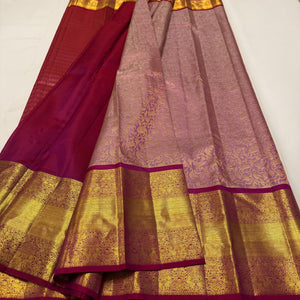Classic Creamy Pink & Deep Pink 2gm Zari Vanasingaram Bridal Elegance Kanchipuram Handloom Silk Saree SS25935
