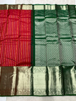 Load image into Gallery viewer, Classic Tomato Red &amp; Emerald Green 2gm Zari Elegance Kanchipuram Handloom Silk Saree SS24615
