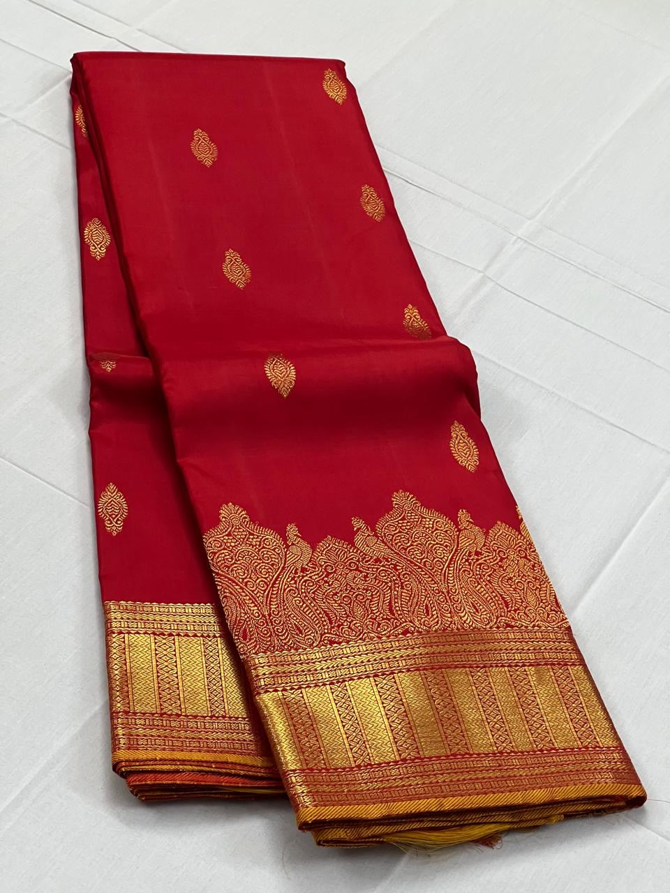 Classic Chilli Red 2gm Zari Bridal Elegance Kanchipuram Handloom Silk Saree SS26016