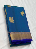 Load image into Gallery viewer, Classic Azure Blue 2gm Zari Elegance Kanchipuram Handloom Silk Saree SS23758
