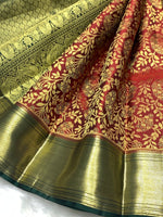 Load image into Gallery viewer, Classic Cherry Red &amp; Deep Green 2gm Zari Bridal Elegance Kanchipuram Handloom Silk Saree SS25359
