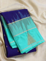 Load image into Gallery viewer, Classic Royal Blue &amp; Aqua Elegance Kanchipuram Handloom Silk Saree SS28634
