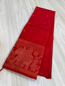 Classic Crimson Red Elegance Kanchipuram Handloom Silk Saree SS24330