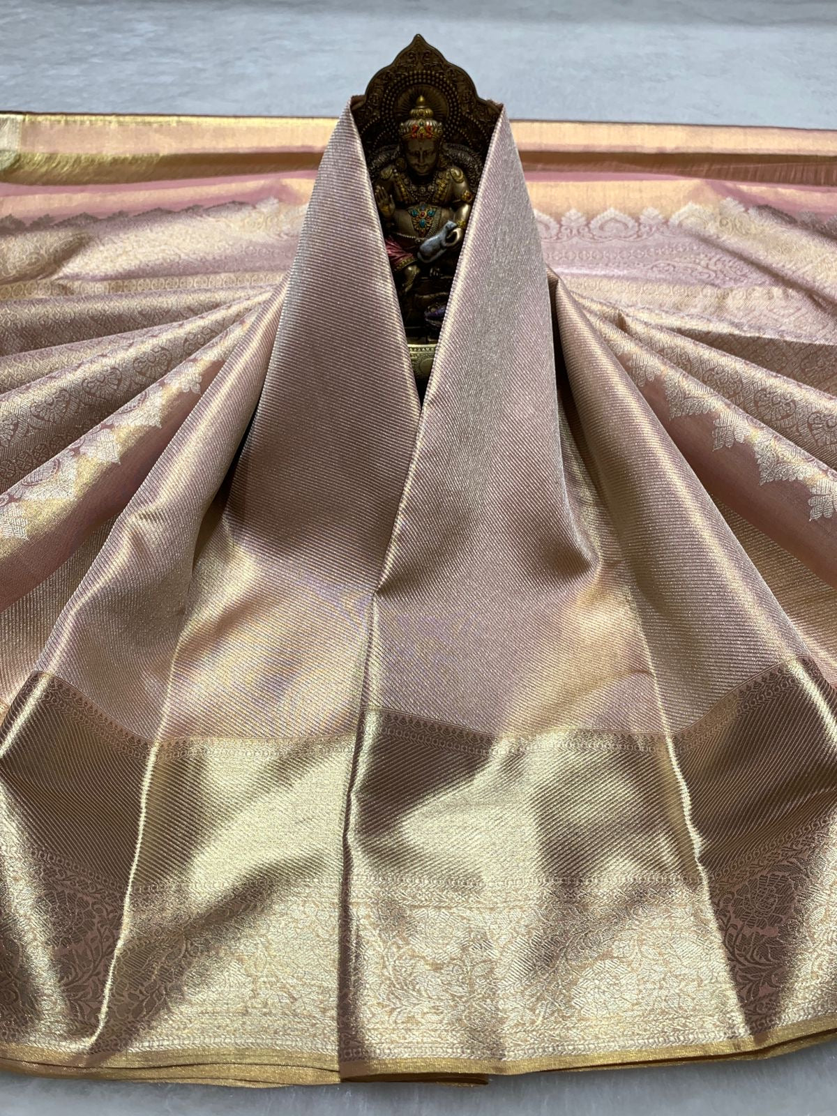 Pastel Pink & Cream Dual Toned 2gm Zari Bridal Elegance Kanchipuram Handloom Silk Saree SS25446