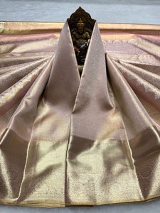 Pastel Pink & Cream Dual Toned 2gm Zari Bridal Elegance Kanchipuram Handloom Silk Saree SS25446