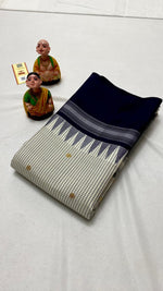 Load image into Gallery viewer, Classic Silver Grey &amp; Navy Blue Kanchipuram Handloom Silk Saree SS26259

