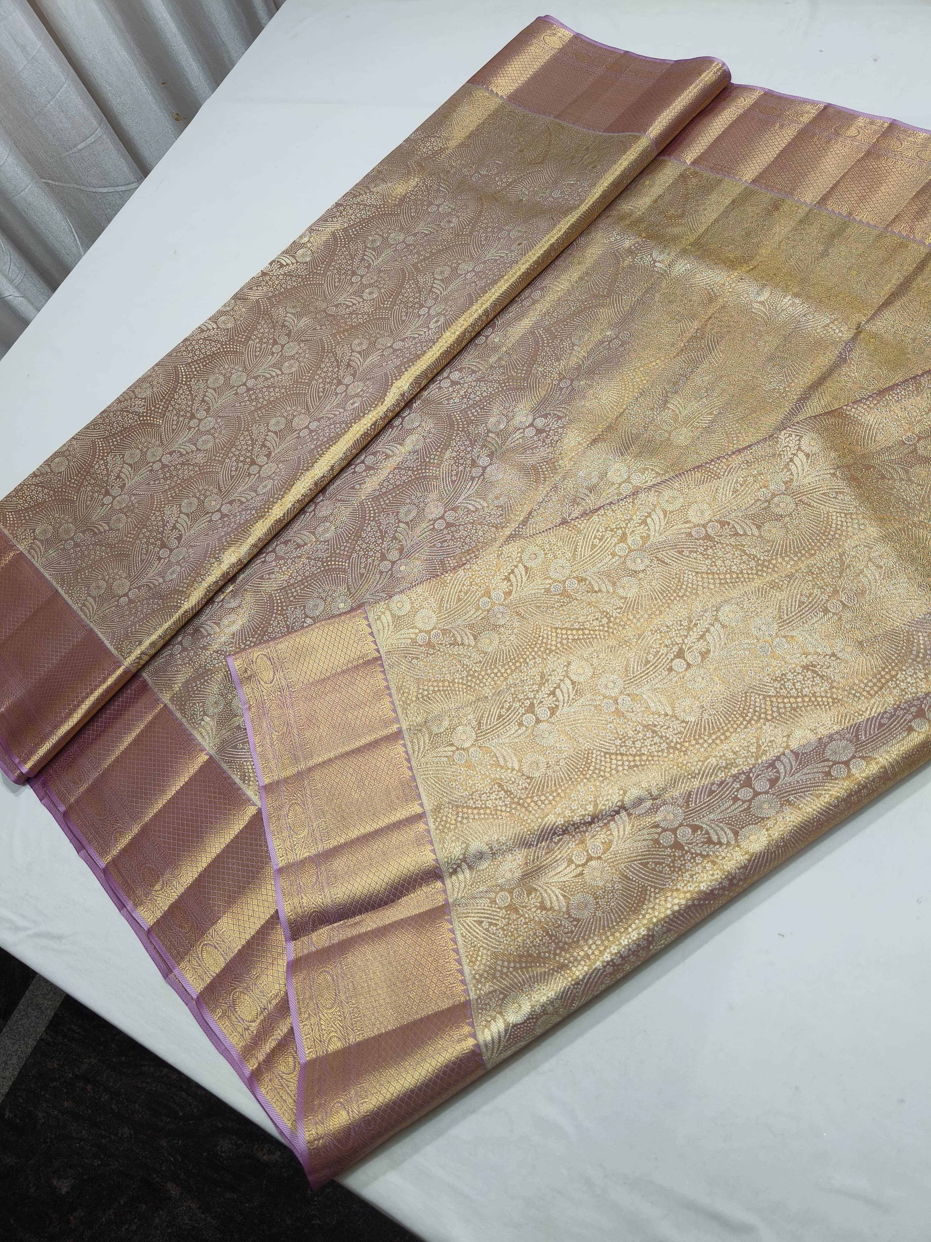 Classic Antique Lavender 1point5gm Zari Bridal Elegance Kanchipuram Handloom Silk Saree SS23786