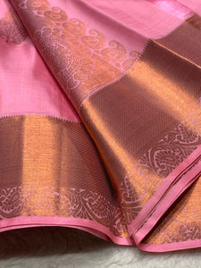 Classic Creamy Pink 2gm Zari Kanchipuram Handloom Silk Saree SS25822