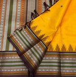 Load image into Gallery viewer, Classic Golden Yellow &amp; Coffee Brown Vintage Thread Butta Korvai  Elegance Kanchipuram Handloom Silk Saree SS27557
